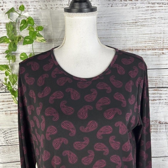 Michael Kors Dress size Large Purple Black Paisley Slinky Stretch High Low Boho - Picture 5 of 13